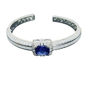 Smithsonian Bismarck Silver Tone, Sapphire And Clear Crystal Cuff Bracelet (5927